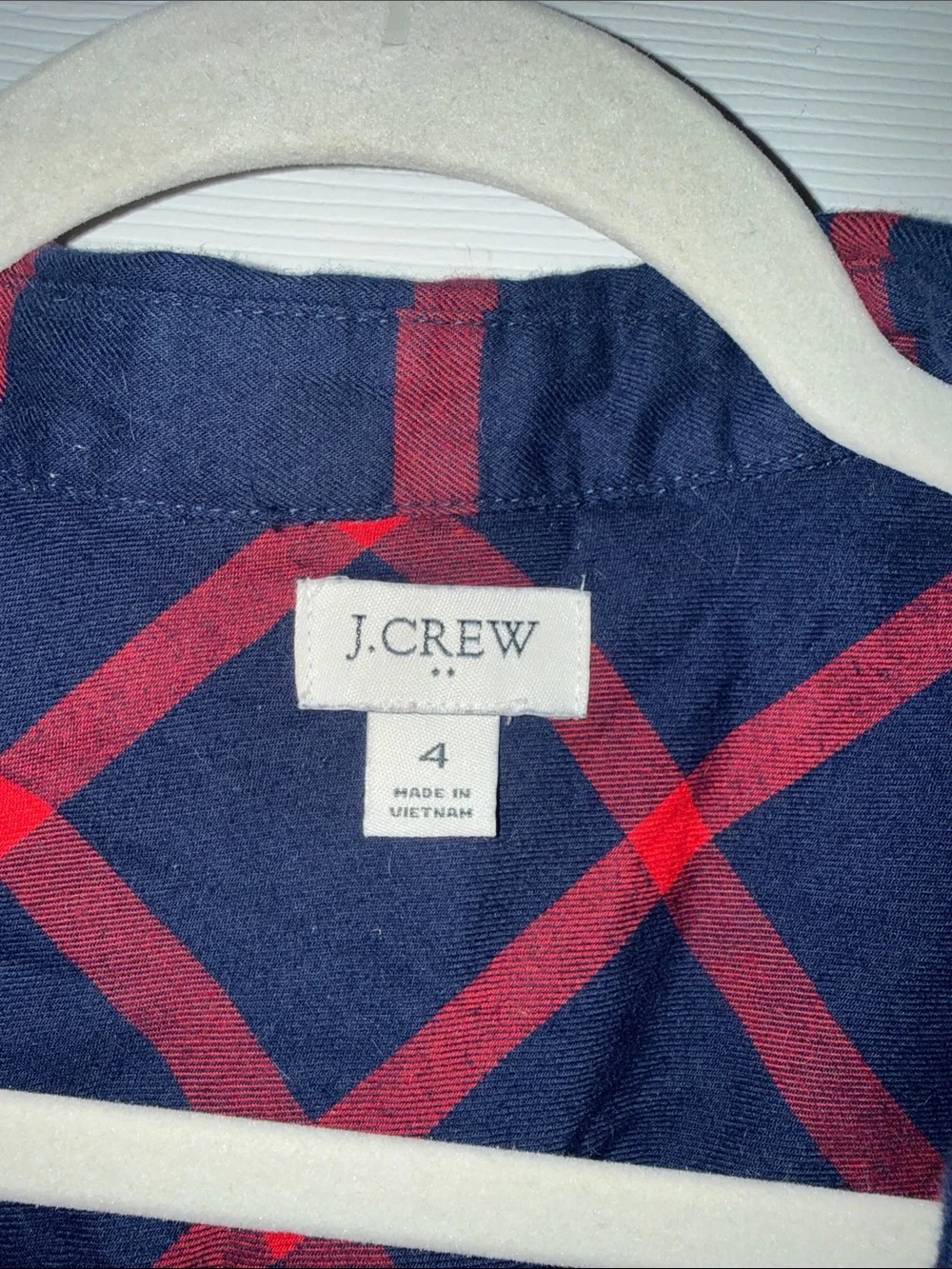 J. Crew Navy and Red Plaid Long-Sleeve Tie-Waist Shirt Dress